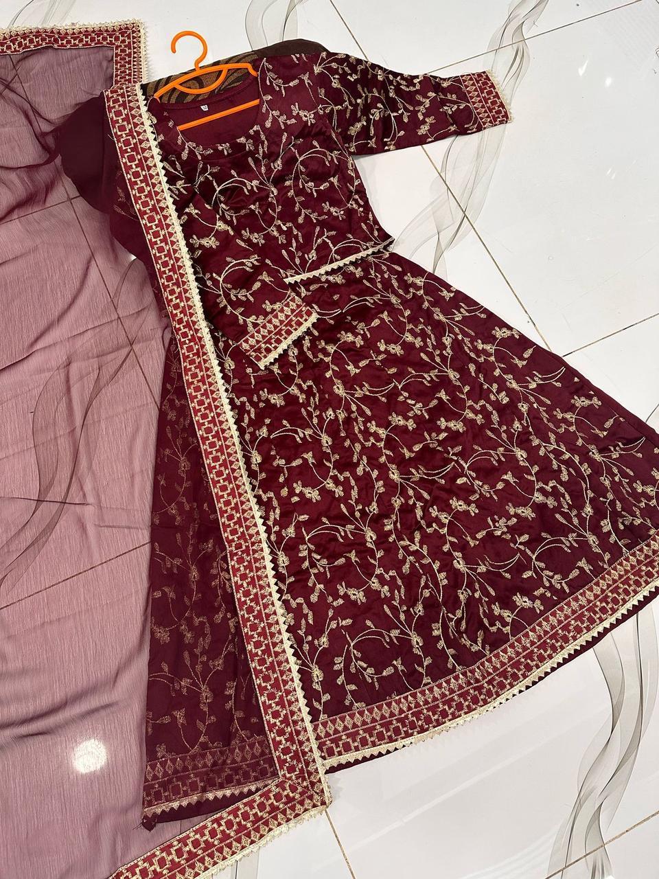 Charming Girl's Embroidered Organza Stitched Suit - 3 Pcs Set