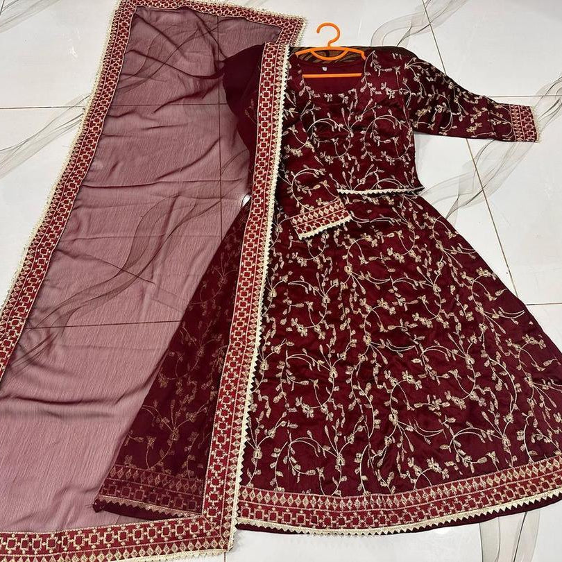 Charming Girl's Embroidered Organza Stitched Suit - 3 Pcs Set
