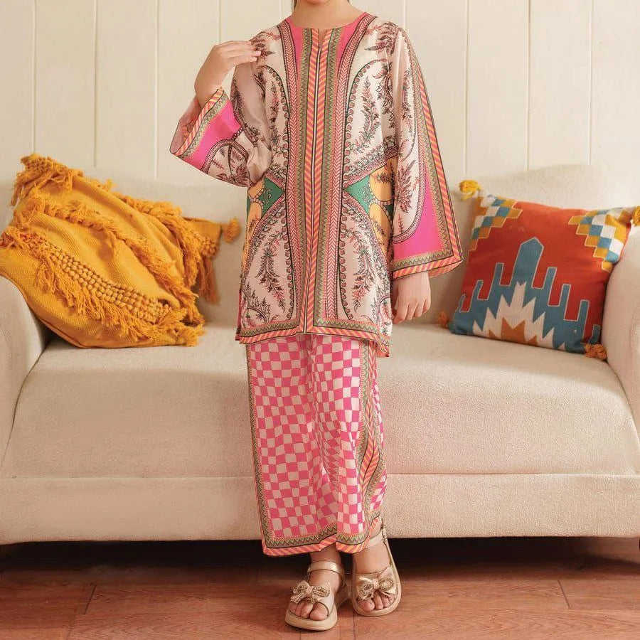 2 Pcs Girl's Stitched Lawn Printed Kurta
