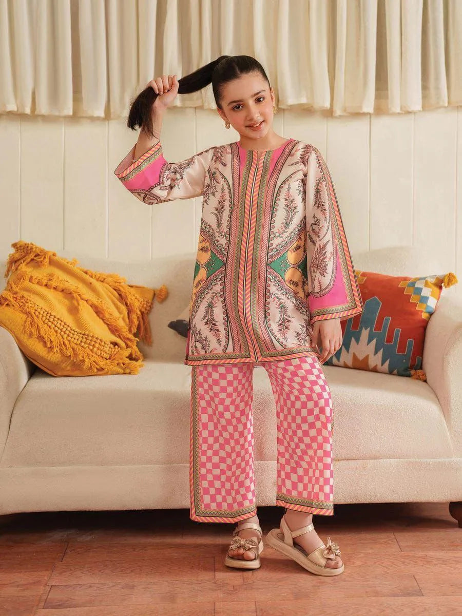 2 Pcs Girl's Stitched Lawn Printed Kurta