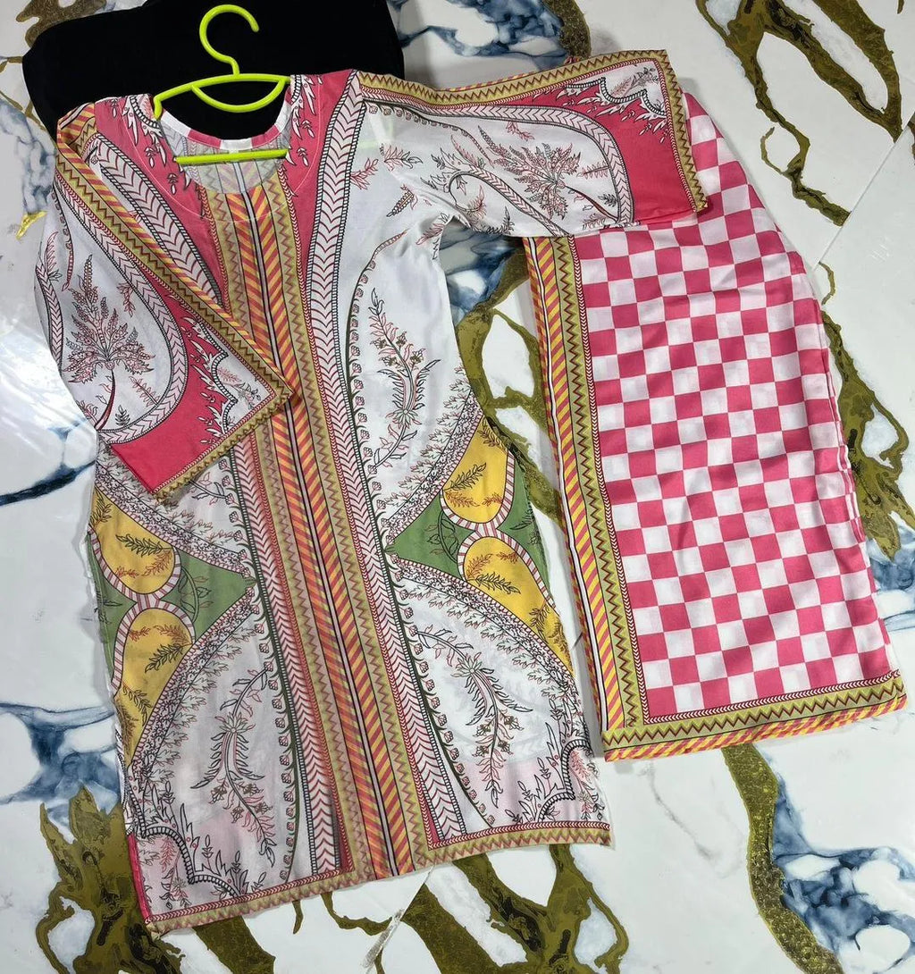 2 Pcs Girl's Stitched Lawn Printed Kurta