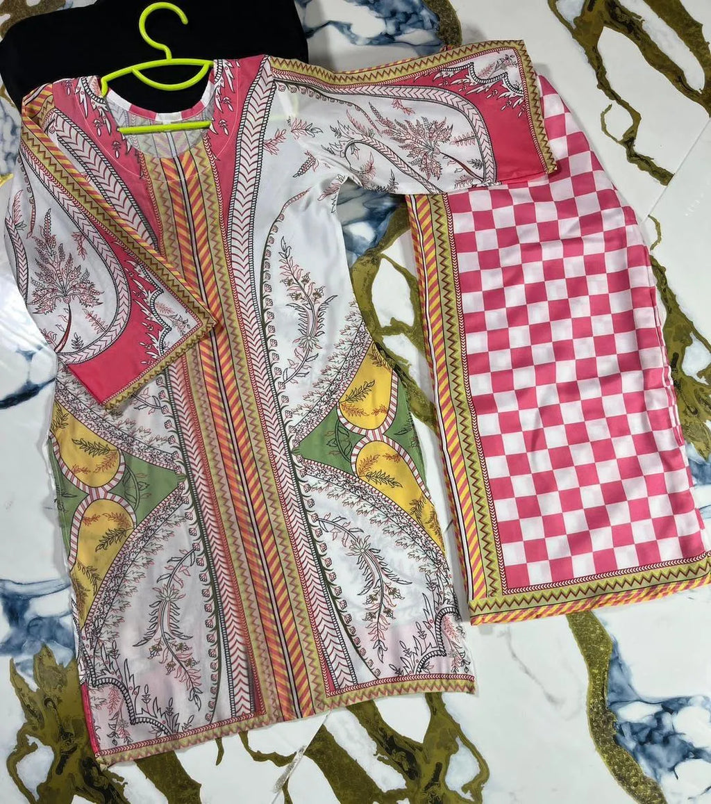 2 Pcs Girl's Stitched Lawn Printed Kurta