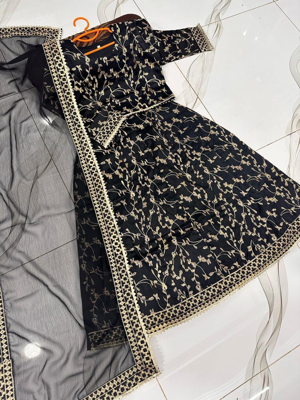 Charming Girl's Embroidered Organza Stitched Suit - 3 Pcs Set