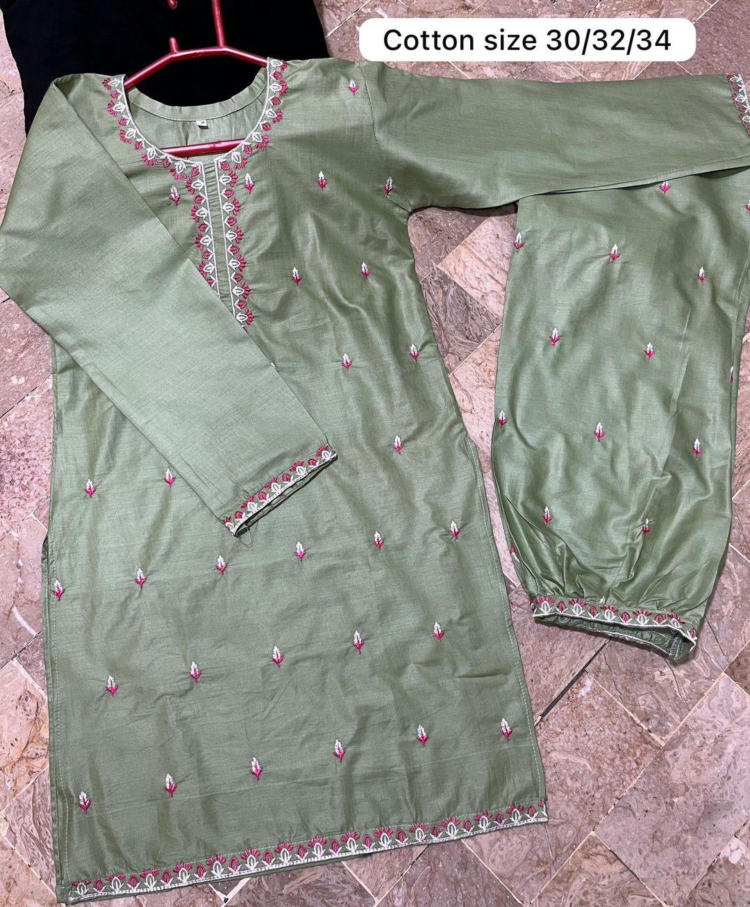 2 Pcs Girl's Stitched Cotton Embroidered Kurta