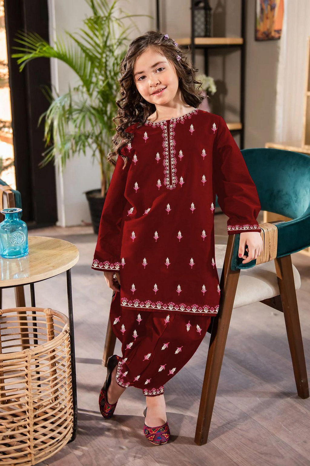 2 Pcs Girl's Stitched Cotton Embroidered Kurta