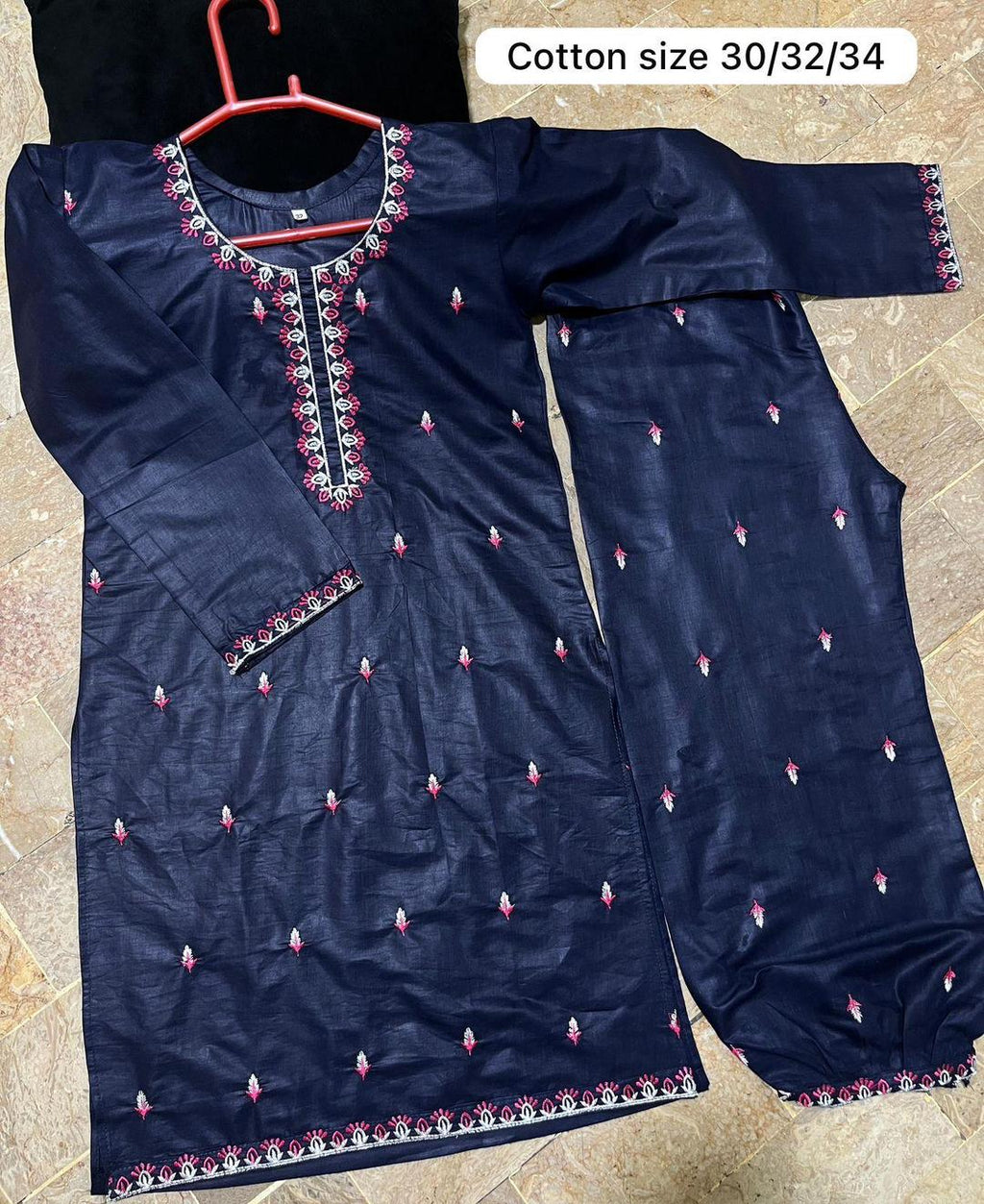 2 Pcs Girl's Stitched Cotton Embroidered Kurta