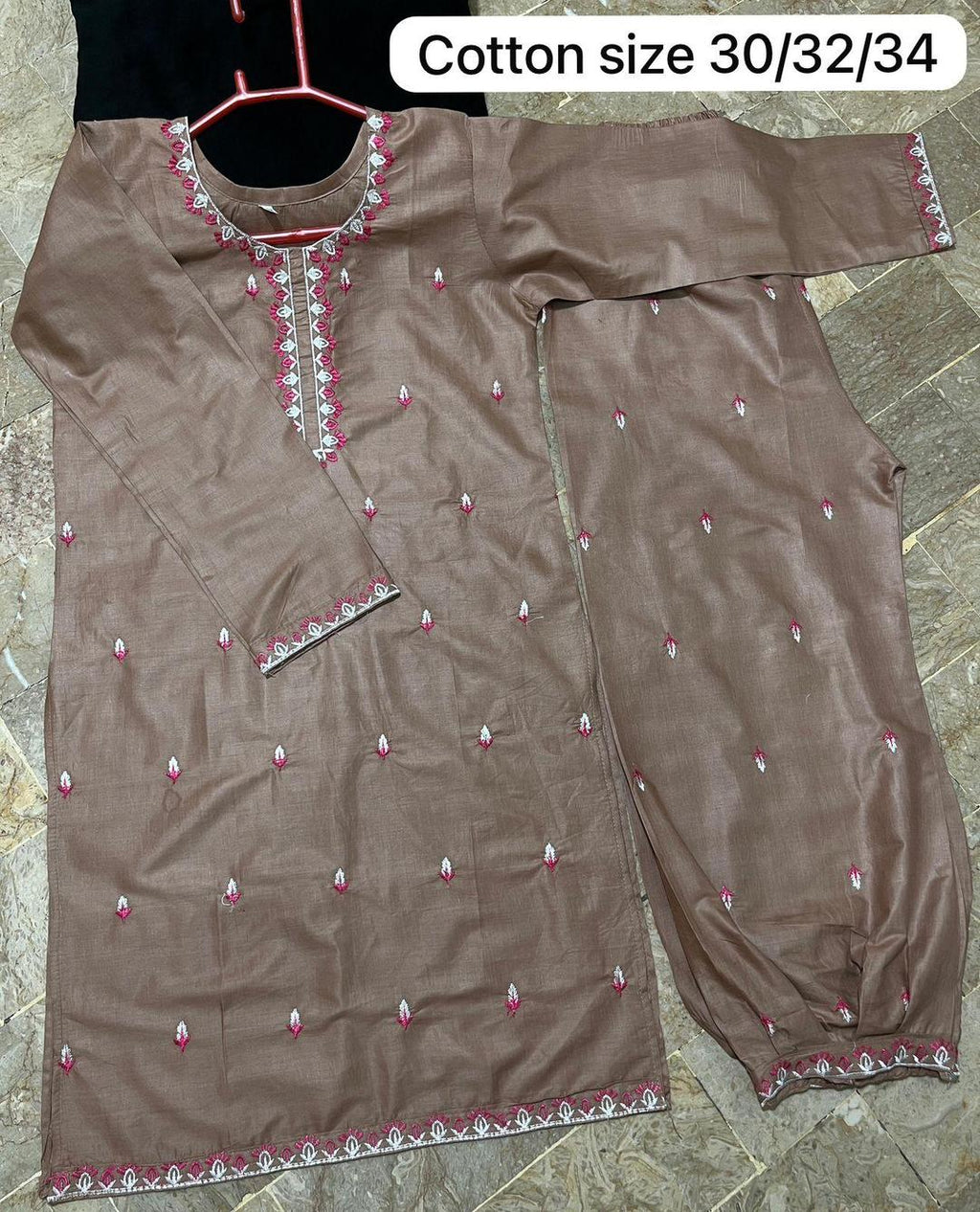 2 Pcs Girl's Stitched Cotton Embroidered Kurta