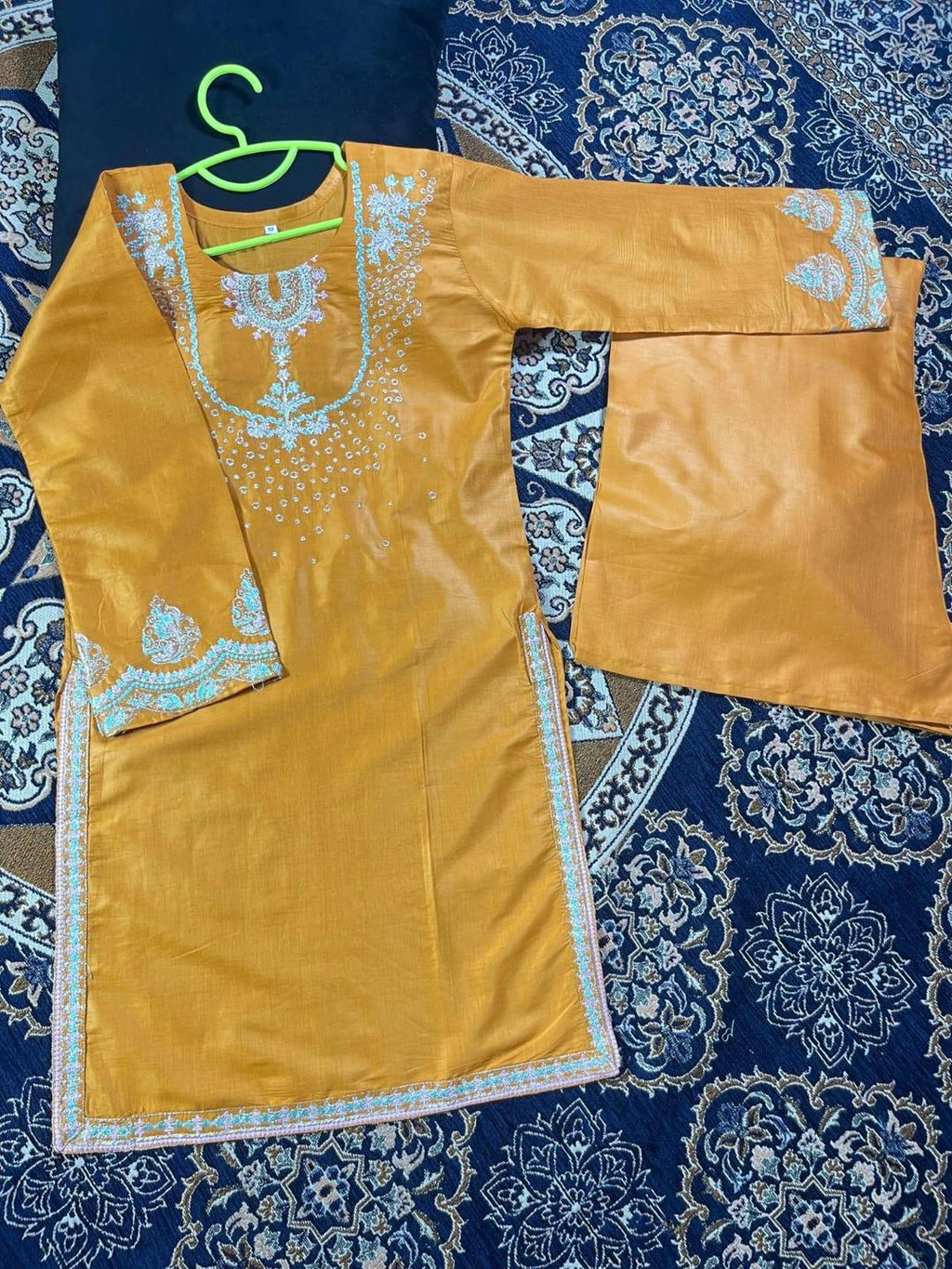 2 Pcs Girl's Stitched Cotton Embroidered Kurta