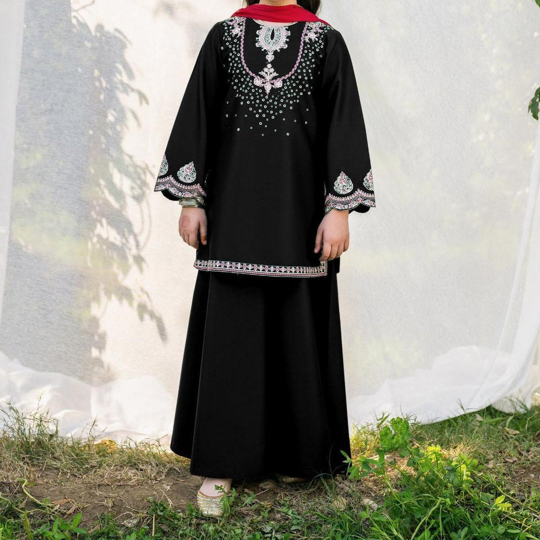 2 Pcs Girl's Stitched Cotton Embroidered Kurta