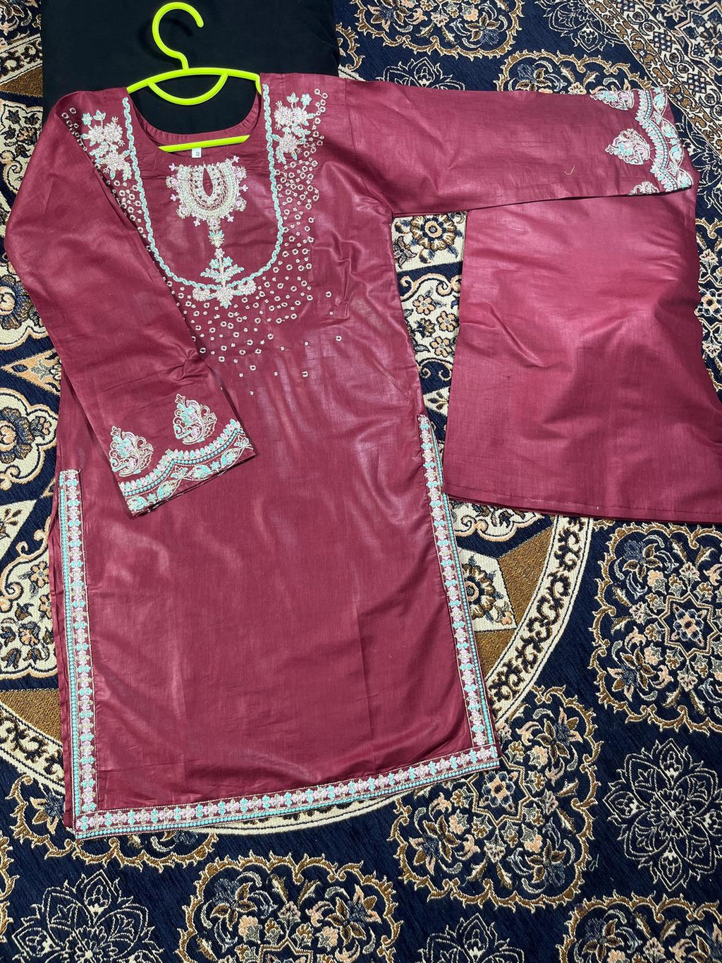 2 Pcs Girl's Stitched Cotton Embroidered Kurta