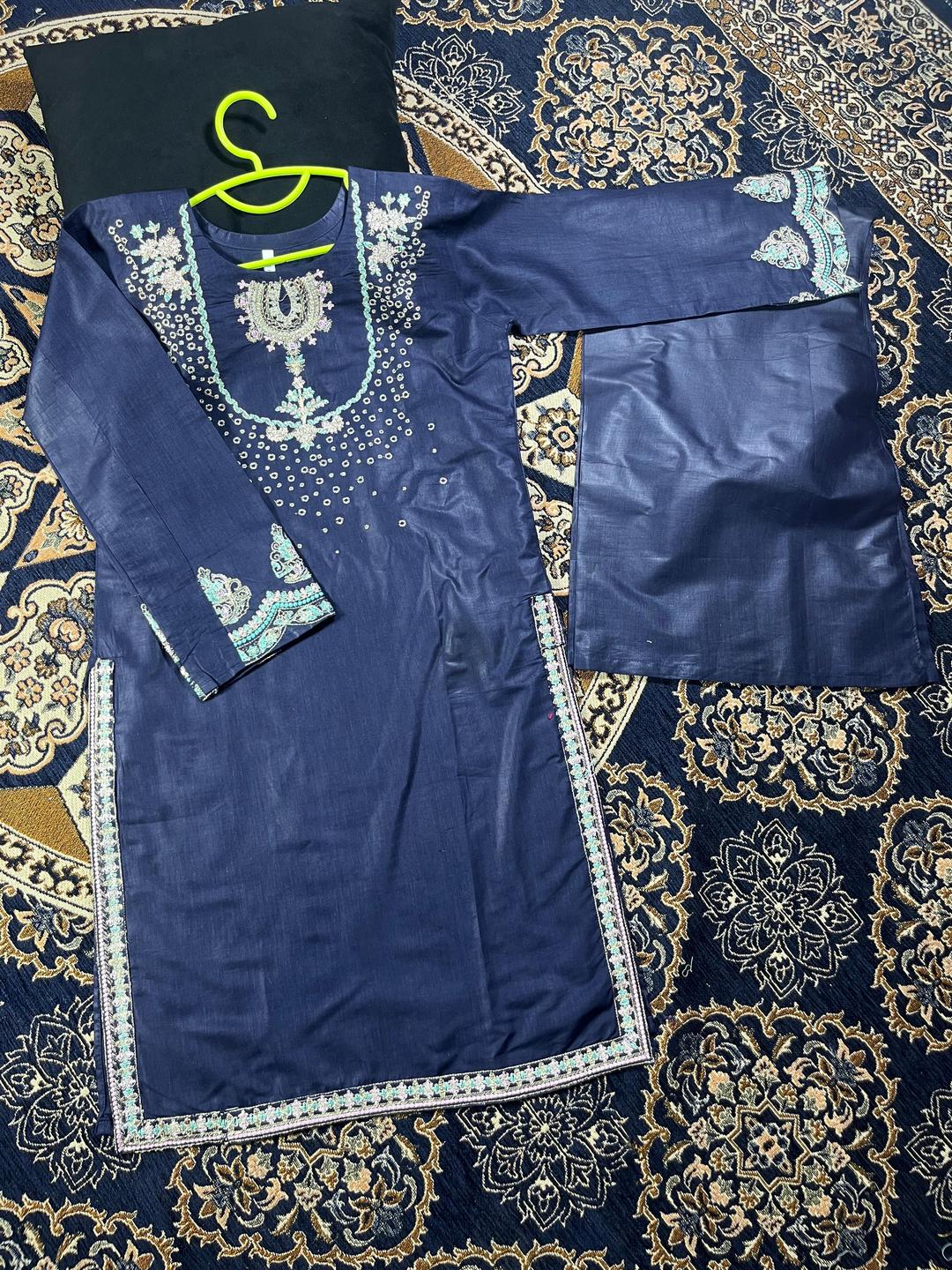 2 Pcs Girl's Stitched Cotton Embroidered Kurta