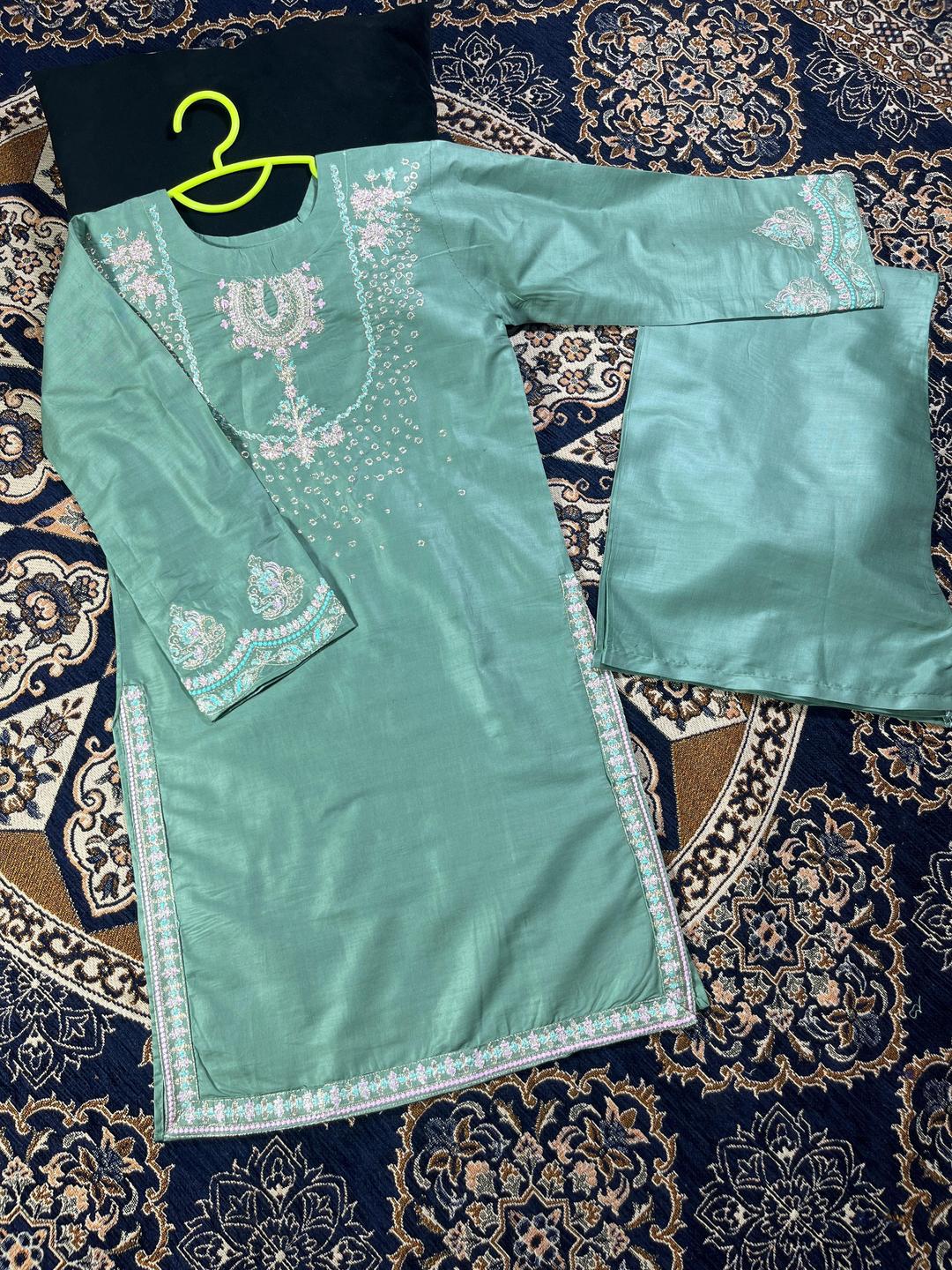 2 Pcs Girl's Stitched Cotton Embroidered Kurta
