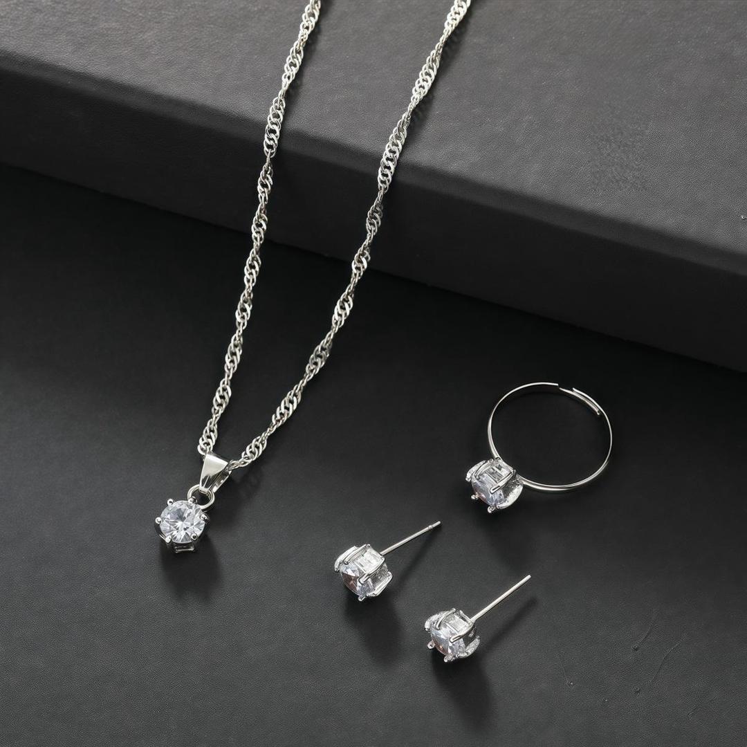 Silver Plated Zircon Necklace Set