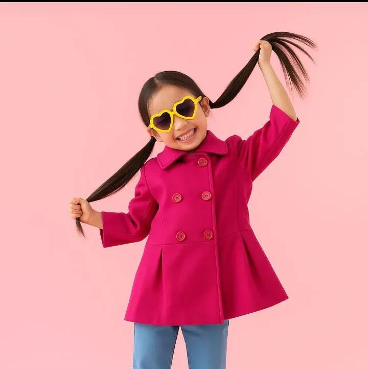 Charming Pink Cotton Coat for Girls - 1 Pc