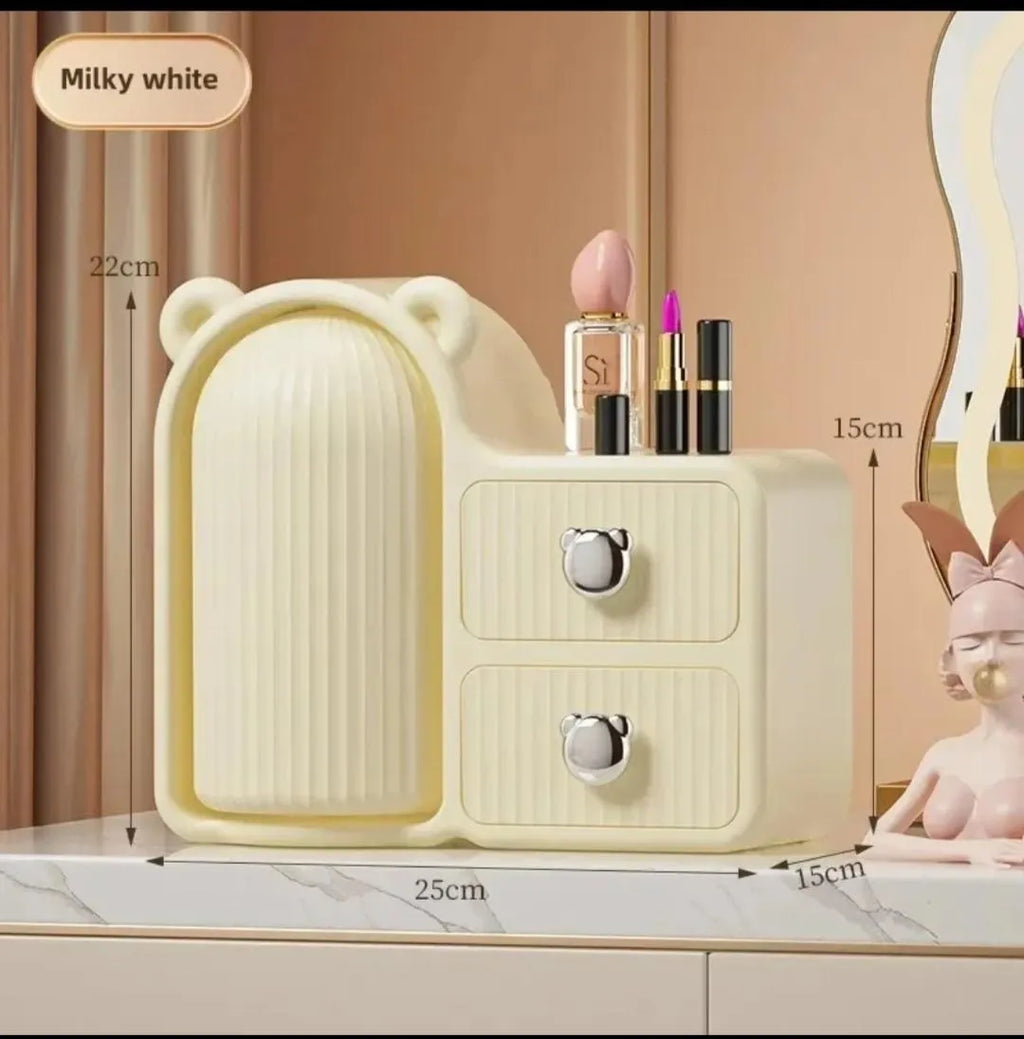 High Quality Rotating Bear Makeup Organizer Stylish Makeup Plastic Storage Box with Drawers Dust Proof Vanity Desktop Case for Cosmetics Skincare Storage Box
